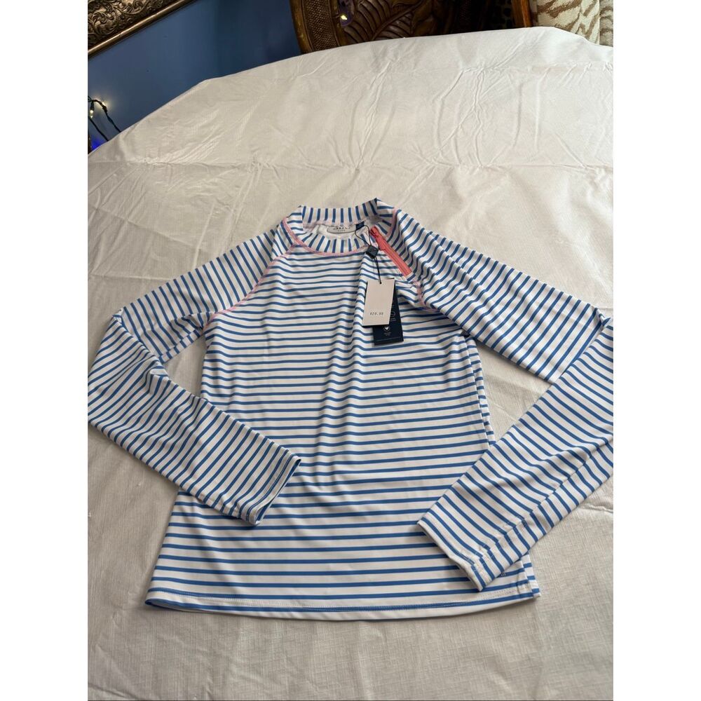 NWT Cabana Life Blue White Stripe Rash Guard Top Size 12 New